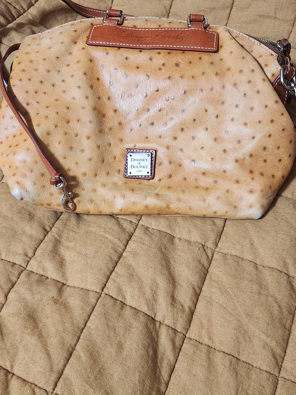 Dooney & Bourke Tan Ostrich-Embossed Leather Shoulder Bag